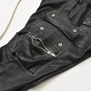 RICK OWENS FW21 GETHSEMANE MASTODON RU02A5396-LS Mastodon Cargo Jog Leather Pants, Black, Size 42, Excellent Condition, Used, 4a000451
