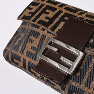 極美品 FENDI フェンディ マンマバケット ワンショルダーバッグ 26424 キャンバス レザー ブラウン ズッカ柄 シルバー金具 中古 4a000497