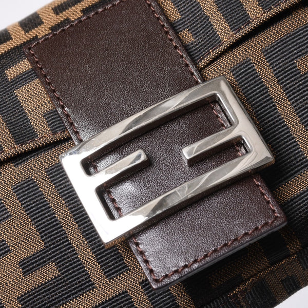 極美品 FENDI フェンディ マンマバケット ワンショルダーバッグ 26424 キャンバス レザー ブラウン ズッカ柄 シルバー金具 中古 4a000497