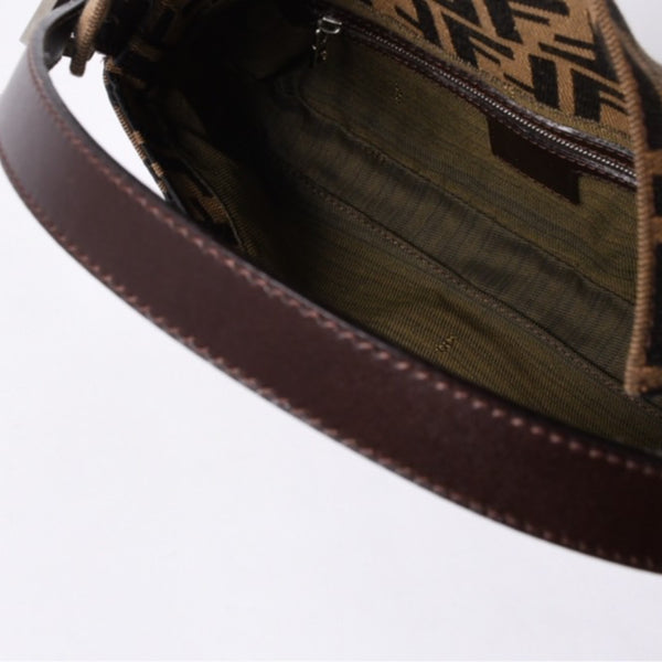 極美品 FENDI フェンディ マンマバケット ワンショルダーバッグ 26424 キャンバス レザー ブラウン ズッカ柄 シルバー金具 中古 4a000497