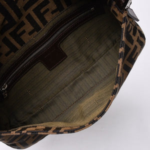 極美品 FENDI フェンディ マンマバケット ワンショルダーバッグ 26424 キャンバス レザー ブラウン ズッカ柄 シルバー金具 中古 4a000497