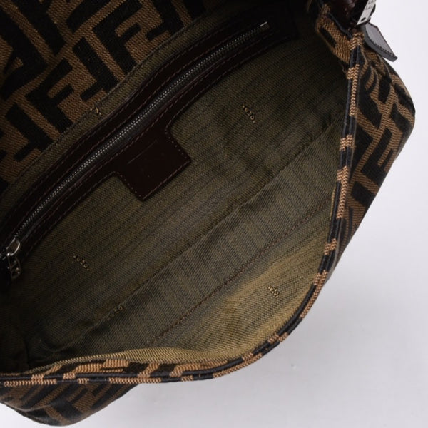 極美品 FENDI フェンディ マンマバケット ワンショルダーバッグ 26424 キャンバス レザー ブラウン ズッカ柄 シルバー金具 中古 4a000497