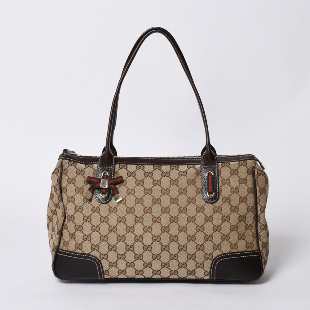 GUCCI グッチ ハンドバッグ 177052 502752 GGキャンバス シェリーライン レザー ベージュ ゴールド金具 美品 中古 4a000213