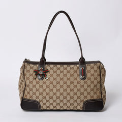GUCCI グッチ ハンドバッグ 177052 502752 GGキャンバス シェリーライン レザー ベージュ ゴールド金具 美品 中古 4a000213