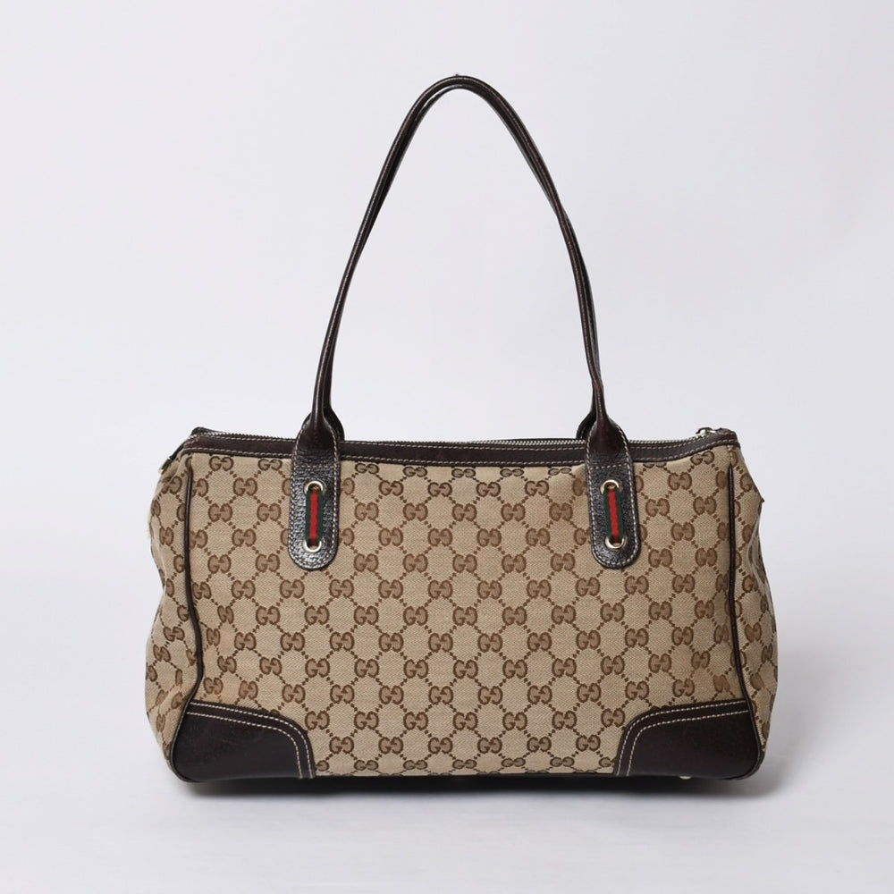 GUCCI グッチ ハンドバッグ 177052 502752 GGキャンバス シェリーライン レザー ベージュ ゴールド金具 美品 中古 4a000213