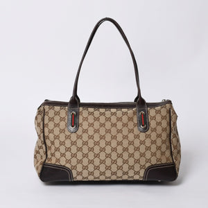 GUCCI グッチ ハンドバッグ 177052 502752 GGキャンバス シェリーライン レザー ベージュ ゴールド金具 美品 中古 4a000213