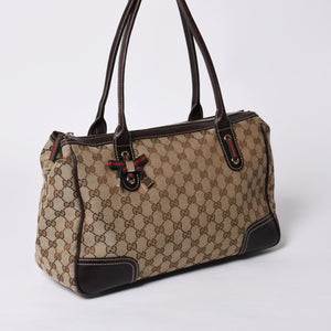 GUCCI グッチ ハンドバッグ 177052 502752 GGキャンバス シェリーライン レザー ベージュ ゴールド金具 美品 中古 4a000213