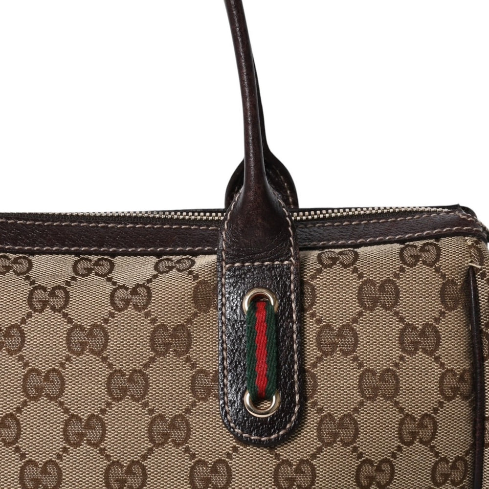 GUCCI グッチ ハンドバッグ 177052 502752 GGキャンバス シェリーライン レザー ベージュ ゴールド金具 美品 中古 4a000213