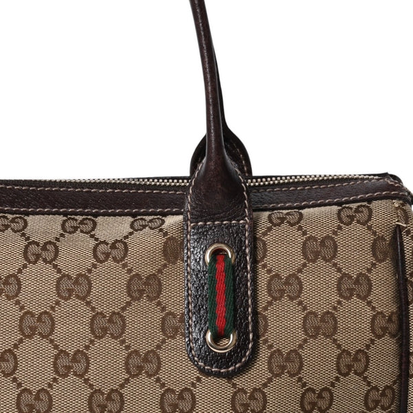 GUCCI グッチ ハンドバッグ 177052 502752 GGキャンバス シェリーライン レザー ベージュ ゴールド金具 美品 中古 4a000213
