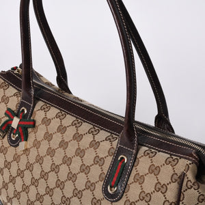 GUCCI グッチ ハンドバッグ 177052 502752 GGキャンバス シェリーライン レザー ベージュ ゴールド金具 美品 中古 4a000213