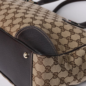 GUCCI グッチ ハンドバッグ 177052 502752 GGキャンバス シェリーライン レザー ベージュ ゴールド金具 美品 中古 4a000213