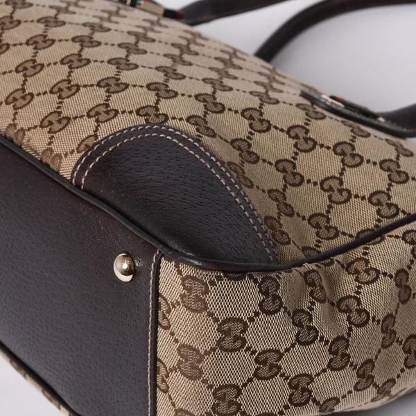 GUCCI グッチ ハンドバッグ 177052 502752 GGキャンバス シェリーライン レザー ベージュ ゴールド金具 美品 中古 4a000213