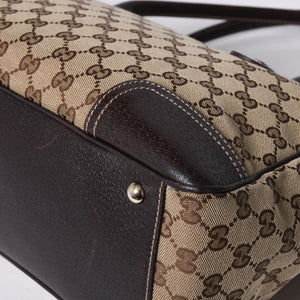 GUCCI グッチ ハンドバッグ 177052 502752 GGキャンバス シェリーライン レザー ベージュ ゴールド金具 美品 中古 4a000213