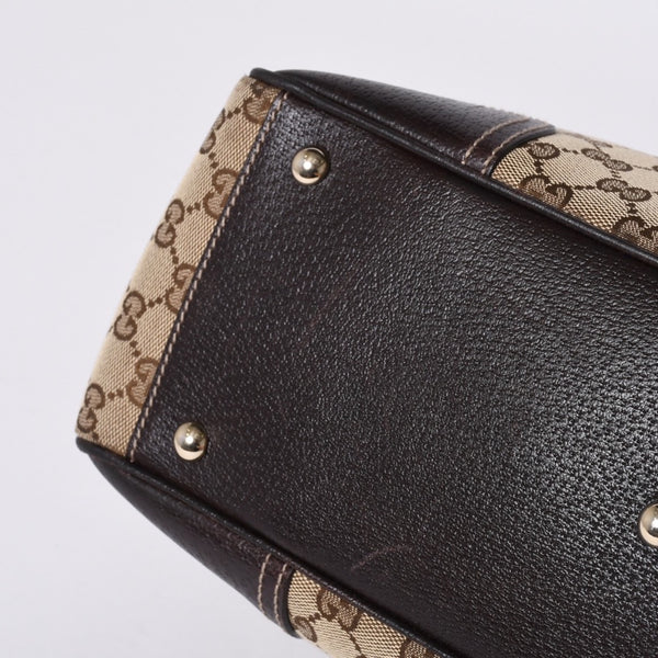 GUCCI グッチ ハンドバッグ 177052 502752 GGキャンバス シェリーライン レザー ベージュ ゴールド金具 美品 中古 4a000213