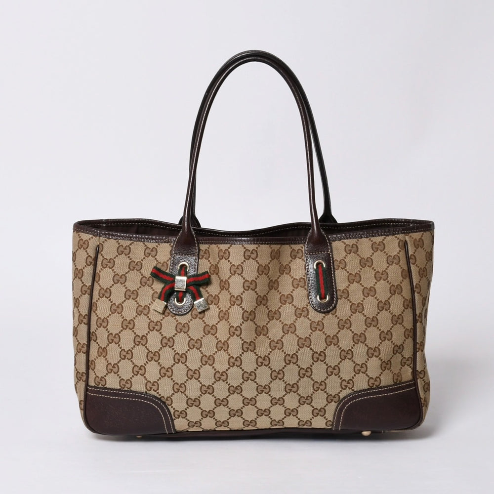 GUCCI グッチ ハンドバッグ 163805 2123 GGキャンバス シェリーライン レザー ベージュ ゴールド金具 美品 中古 4a000203