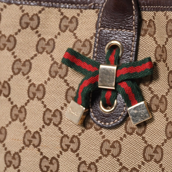 GUCCI Gucci Handbag 163805 2123 GG Canvas Sherry Line Leather Beige Gold Hardware Good Condition Used 4a000203