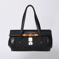 GUCCI グッチ ワンショルダー ハンドバッグ 111713 3444 GGキャンバス バンブー レザー ブラック 美品 中古 4a000383