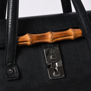 GUCCI グッチ ワンショルダー ハンドバッグ 111713 3444 GGキャンバス バンブー レザー ブラック 美品 中古 4a000383