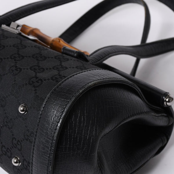 GUCCI グッチ ワンショルダー ハンドバッグ 111713 3444 GGキャンバス バンブー レザー ブラック 美品 中古 4a000383