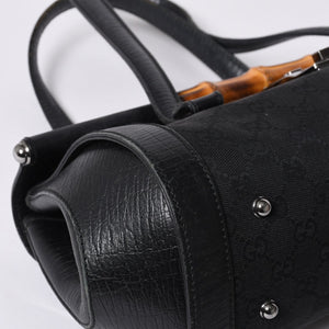 GUCCI グッチ ワンショルダー ハンドバッグ 111713 3444 GGキャンバス バンブー レザー ブラック 美品 中古 4a000383