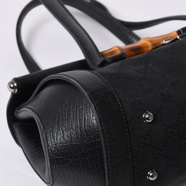 GUCCI グッチ ワンショルダー ハンドバッグ 111713 3444 GGキャンバス バンブー レザー ブラック 美品 中古 4a000383