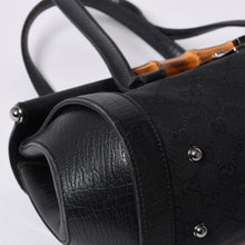 画像をギャラリービューアに読み込む, GUCCI グッチ ワンショルダー ハンドバッグ 111713 3444 GGキャンバス バンブー レザー ブラック 美品 中古 4a000383