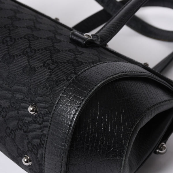 GUCCI グッチ ワンショルダー ハンドバッグ 111713 3444 GGキャンバス バンブー レザー ブラック 美品 中古 4a000383