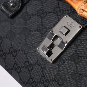 GUCCI グッチ ワンショルダー ハンドバッグ 111713 3444 GGキャンバス バンブー レザー ブラック 美品 中古 4a000383