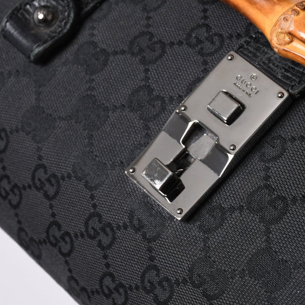 GUCCI グッチ ワンショルダー ハンドバッグ 111713 3444 GGキャンバス バンブー レザー ブラック 美品 中古 4a000383