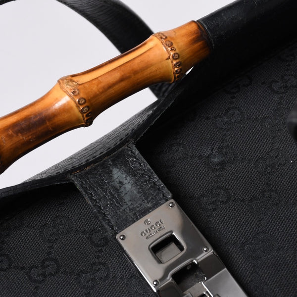 GUCCI グッチ ワンショルダー ハンドバッグ 111713 3444 GGキャンバス バンブー レザー ブラック 美品 中古 4a000383
