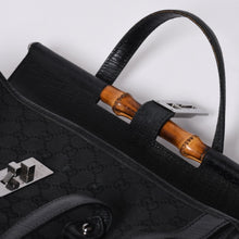 画像をギャラリービューアに読み込む, GUCCI グッチ ワンショルダー ハンドバッグ 111713 3444 GGキャンバス バンブー レザー ブラック 美品 中古 4a000383