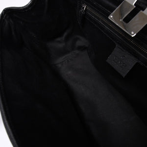 GUCCI グッチ ワンショルダー ハンドバッグ 111713 3444 GGキャンバス バンブー レザー ブラック 美品 中古 4a000383