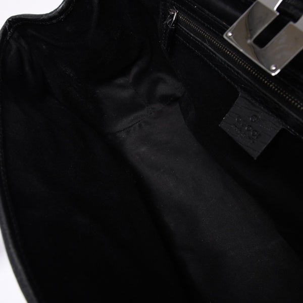 GUCCI グッチ ワンショルダー ハンドバッグ 111713 3444 GGキャンバス バンブー レザー ブラック 美品 中古 4a000383