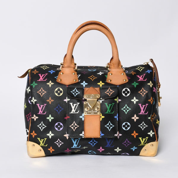 Very Good Condition LOUIS VUITTON Speedy 30 Handbag M92642 Monogram Multicolor Black Gold Hardware Takashi Murakami Used 4a000475
