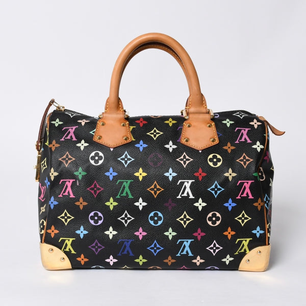 Very Good Condition LOUIS VUITTON Speedy 30 Handbag M92642 Monogram Multicolor Black Gold Hardware Takashi Murakami Used 4a000475