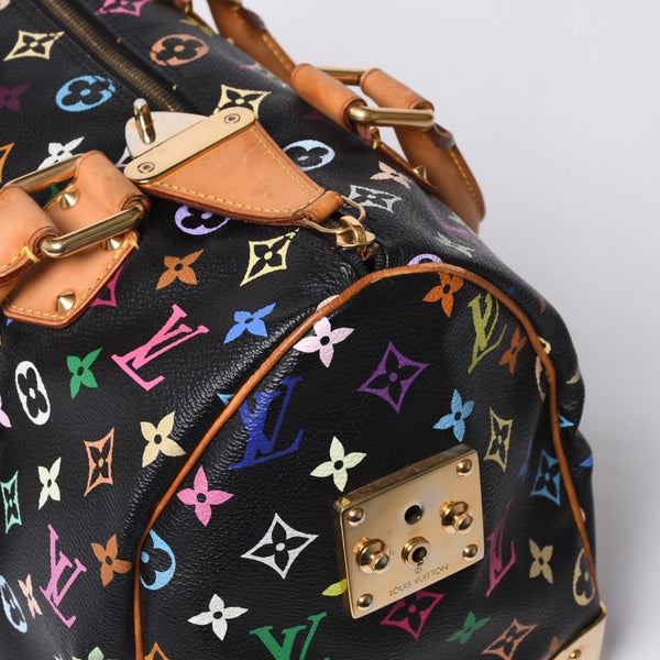 Very Good Condition LOUIS VUITTON Speedy 30 Handbag M92642 Monogram Multicolor Black Gold Hardware Takashi Murakami Used 4a000475