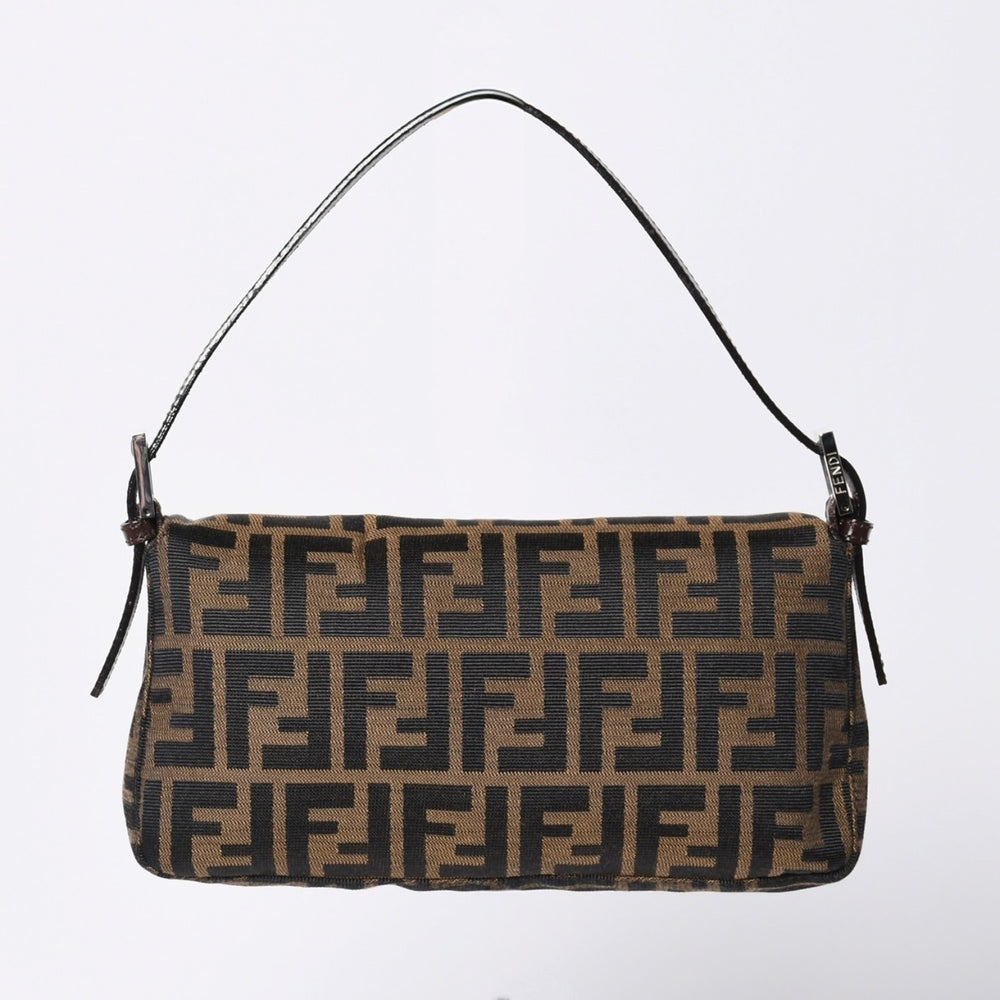 極美品 FENDI フェンディ マンマバケット ワンショルダーバッグ 26424 キャンバス レザー ブラウン ズッカ柄 シルバー金具 中古 4a000497