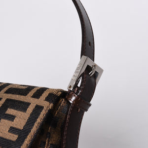 極美品 FENDI フェンディ マンマバケット ワンショルダーバッグ 26424 キャンバス レザー ブラウン ズッカ柄 シルバー金具 中古 4a000497
