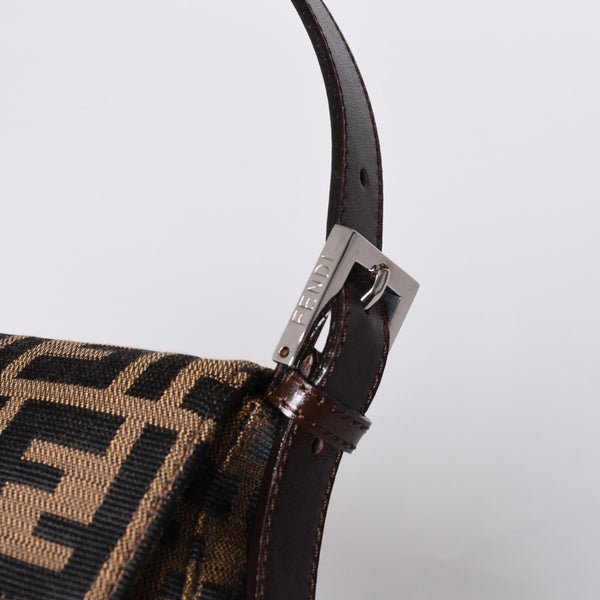 極美品 FENDI フェンディ マンマバケット ワンショルダーバッグ 26424 キャンバス レザー ブラウン ズッカ柄 シルバー金具 中古 4a000497