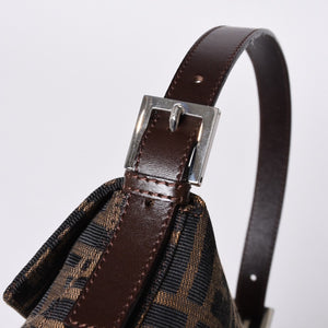 極美品 FENDI フェンディ マンマバケット ワンショルダーバッグ 26424 キャンバス レザー ブラウン ズッカ柄 シルバー金具 中古 4a000497
