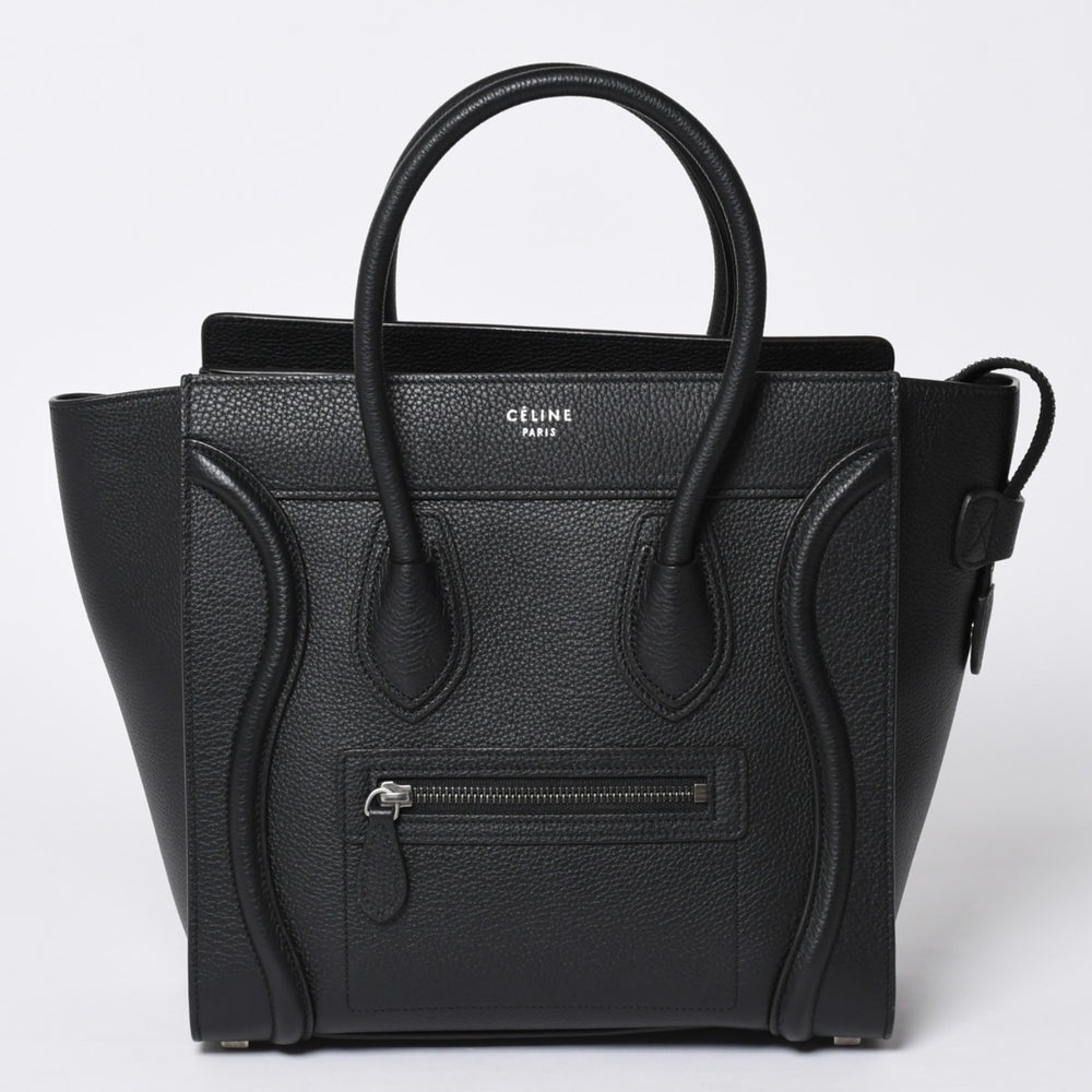CELINE セリーヌ ラゲージ マイクロショッパー エディ期 現行 トートバッグ レザー ブラック シルバー金具 美品 中古 4a000494
