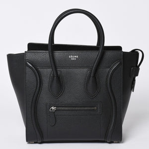 CELINE セリーヌ ラゲージ マイクロショッパー エディ期 現行 トートバッグ レザー ブラック シルバー金具 美品 中古 4a000494