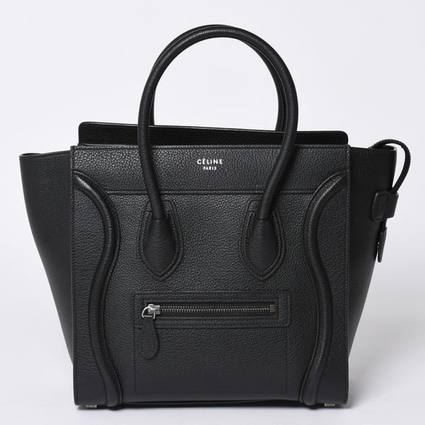 CELINE セリーヌ ラゲージ マイクロショッパー エディ期 現行 トートバッグ レザー ブラック シルバー金具 美品 中古 4a000494