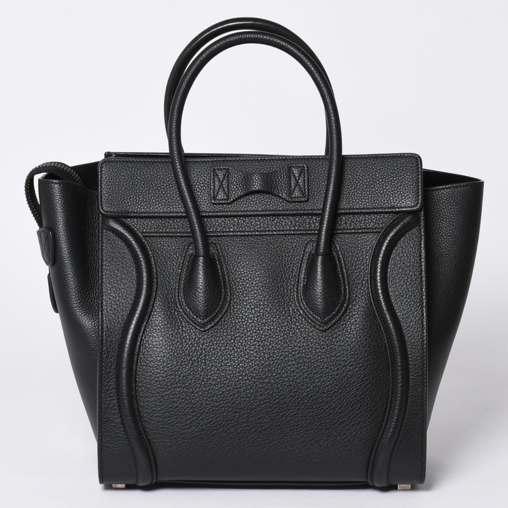 CELINE セリーヌ ラゲージ マイクロショッパー エディ期 現行 トートバッグ レザー ブラック シルバー金具 美品 中古 4a000494