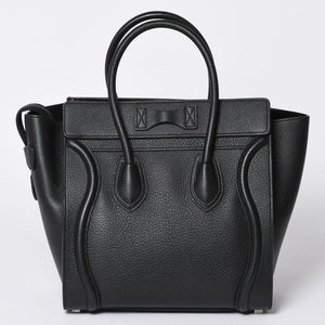 CELINE セリーヌ ラゲージ マイクロショッパー エディ期 現行 トートバッグ レザー ブラック シルバー金具 美品 中古 4a000494