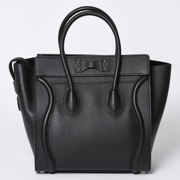 CELINE セリーヌ ラゲージ マイクロショッパー エディ期 現行 トートバッグ レザー ブラック シルバー金具 美品 中古 4a000494