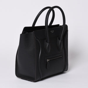 CELINE セリーヌ ラゲージ マイクロショッパー エディ期 現行 トートバッグ レザー ブラック シルバー金具 美品 中古 4a000494