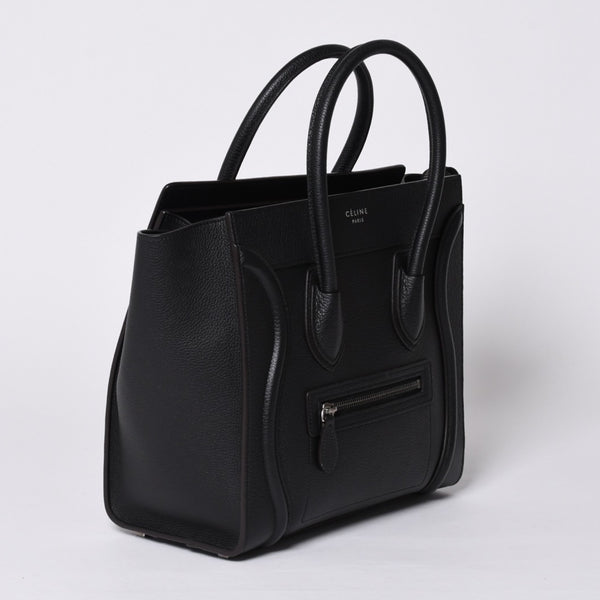 CELINE セリーヌ ラゲージ マイクロショッパー エディ期 現行 トートバッグ レザー ブラック シルバー金具 美品 中古 4a000494