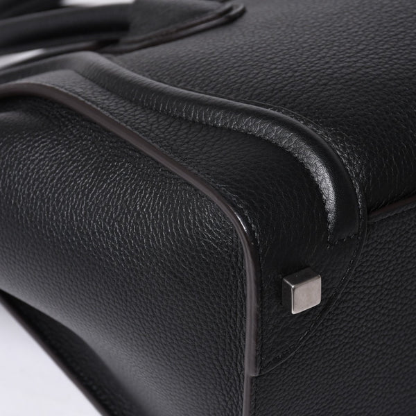 CELINE セリーヌ ラゲージ マイクロショッパー エディ期 現行 トートバッグ レザー ブラック シルバー金具 美品 中古 4a000494