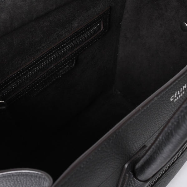 CELINE セリーヌ ラゲージ マイクロショッパー エディ期 現行 トートバッグ レザー ブラック シルバー金具 美品 中古 4a000494